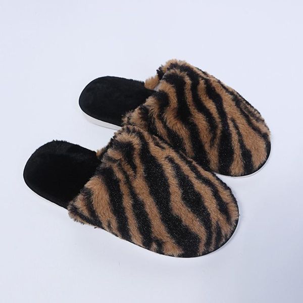 

slippers winter women house faux fur fashion warm shoes slip on flats female slides cozy home fuzzy, Black