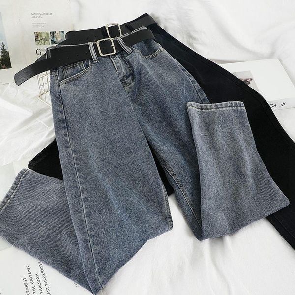 

women's jeans for women 2021 autumn winter high waist straight slimming ankle-tied harem pants loose retro chic pencil fashion, Blue