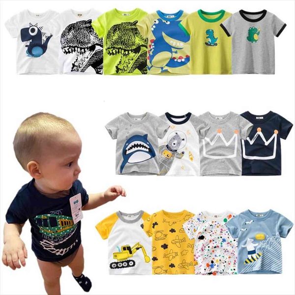 

2 7 years dinosaurs print baby boys cotton t shirt summer cartoon children kids short sleeve clothes tees, Blue