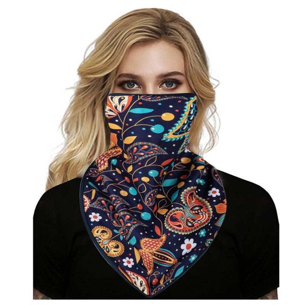 

men women triangle bandana summer face cover shield hanging ear tube scarf ice silk neck gaiter balaclava breathable headband, Black