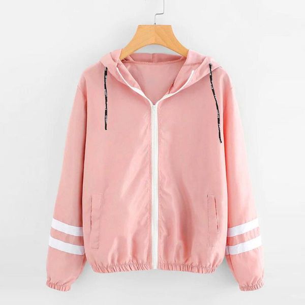 

jtfan women basic jackets female zipper pockets casual long sleeves coats autumn hooded jacket solid windbreaker, Black;brown