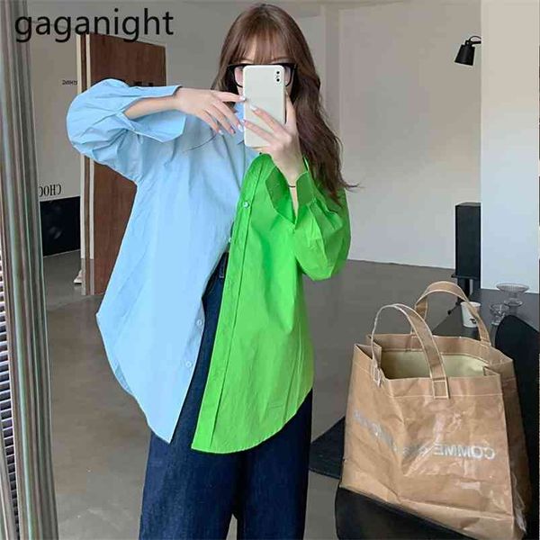 

harajuku women patchwork hit color blouse long sleeve spring fashion shirt streetwear chic korean blusas 210601, White