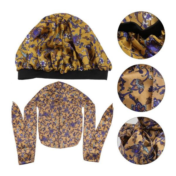 

shower caps 1 set 2pcs satin printed round nightcaps home hats couple sleeping