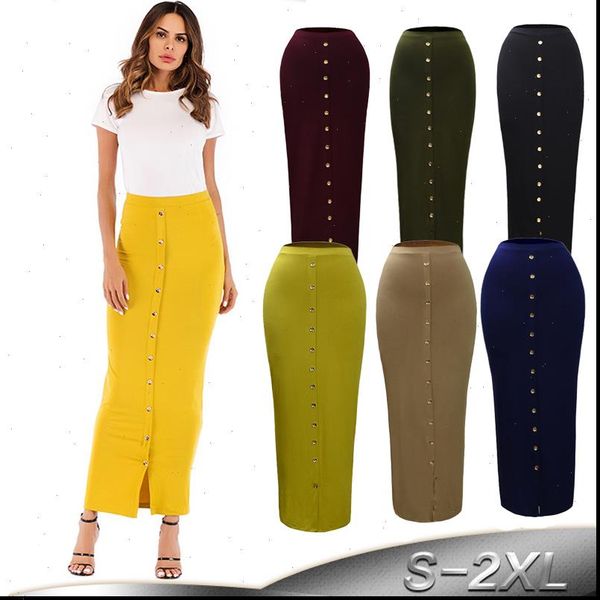 

plus size faldas ropa mujer women skirts moda autumn high waist button bodycon skirt korean muslim jupe femme clothing, Black