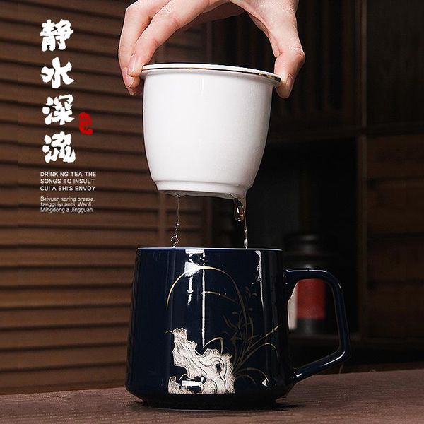 

mugs chinese style ceramic tea cup with cover and filtration glass mug cups