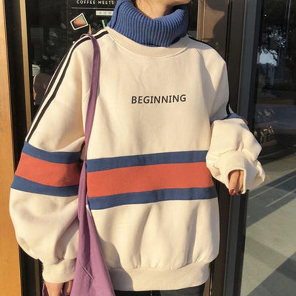 

women's hoodies & sweatshirts women female tide harajuku sweatshirt hoodie trend thick half high collar ins velvet fake two loose jacke, Black