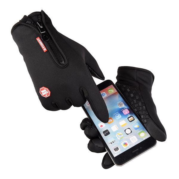 

winter mens windsers gloves anti slip windbreaker thermal warm touchscreen breathable glove men women zipper ski gloves, Black;brown