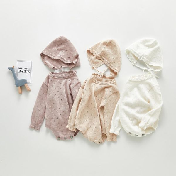 Baby Bodys Kleidung Mode Einfarbig Neugeborene Jungen Mädchen Gestrickte Overalls Outfits Herbst Winter Kleinkind Säuglings Körper Tops 210226