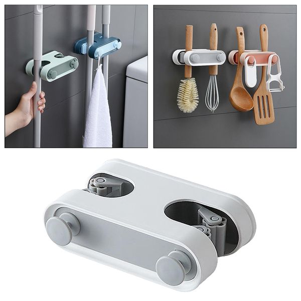 

broom mop holder, heavy duty self adhesive reusable no drilling anti-, wall mounted storage rack storage organizer