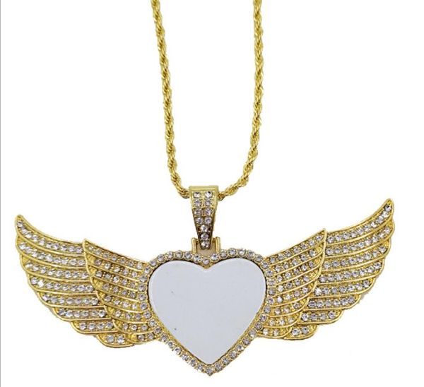 2021 20 pçs / lote fábrica venda direto livre de jóias personalizadas sublimação de jóias coração forma anjo asas colar para promoção