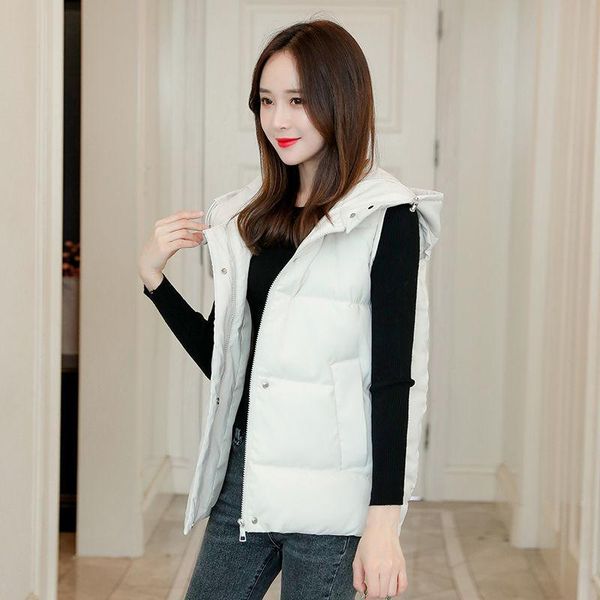 

2021 new fashion women's vest autumn and winter women's sleeveless jacket short loose hooded thick solid color women coat, Black;white