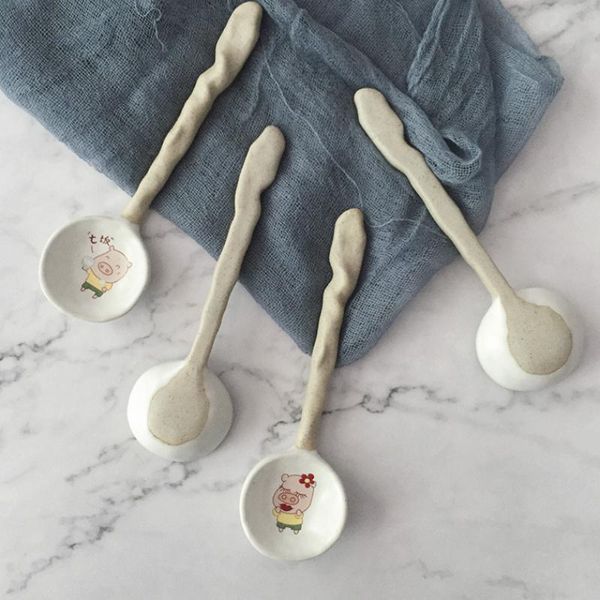 

spoons jingdezhen creative ceramic spoon cute pig cartoon dessert customized