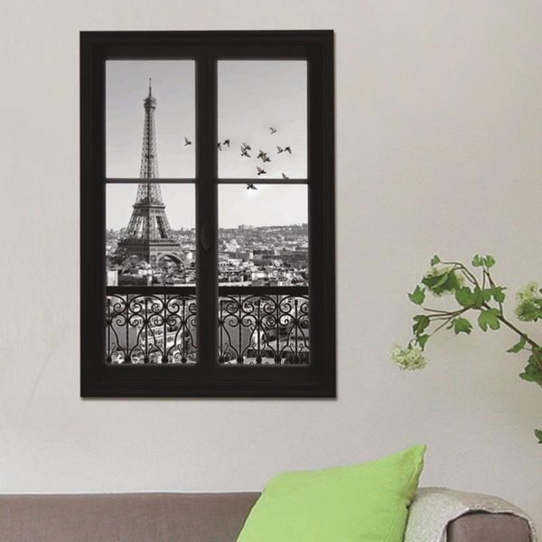 Wandaufkleber, Abziehbilder, 3D-Fenster, Eiffelturm, Paris, Stadt, abnehmbare Kunst-Dekoration, Kinderzimmer-Wandbild