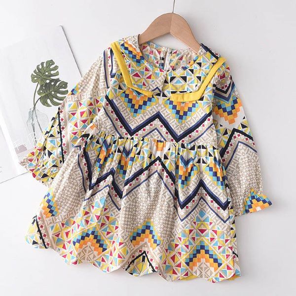 

clothing sets menoea girls autumn dress 2021 european & american style kids geometry long sleeve lapel casual dresses costume 2 7 years, White