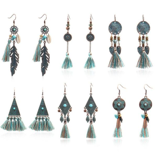 

dangle & chandelier bohemian tassel fringe earrings for women jewelry boho vintage ethnic geometric round triangle long 2021, Silver
