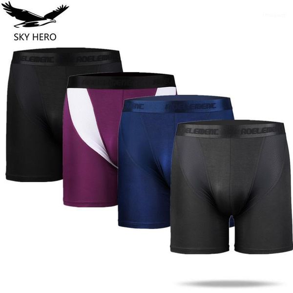 

underpants 4pcs/pack men's long shorts mesh panties boxers homme underwear man male ice silk moda hombre gifts for men, Black;white