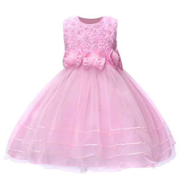 

2021 new [5 colors 3-10years]lace bow summer formal kids girls flower princess wedding birthday party es uf41, Red;yellow