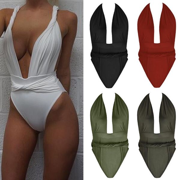 

women's jumpsuits & rompers halter neck one-piece swimwear lady beach summer monokini swimsuit, Black;white