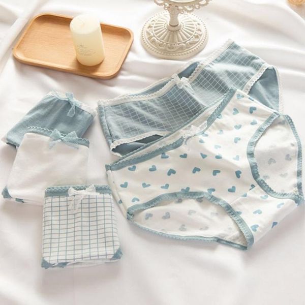 

women's panties arrival cotton grid heart print simplicity women underwear fog blue briefs soft breathable lingerie, Black;pink