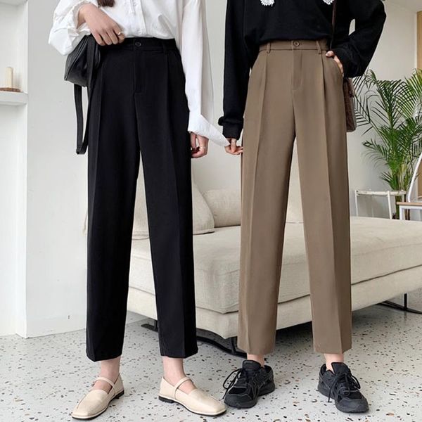 

women's pants & capris black for women autumn and winter wild loose straight suit 2021 high waist slimming casual trendy ins, Black;white