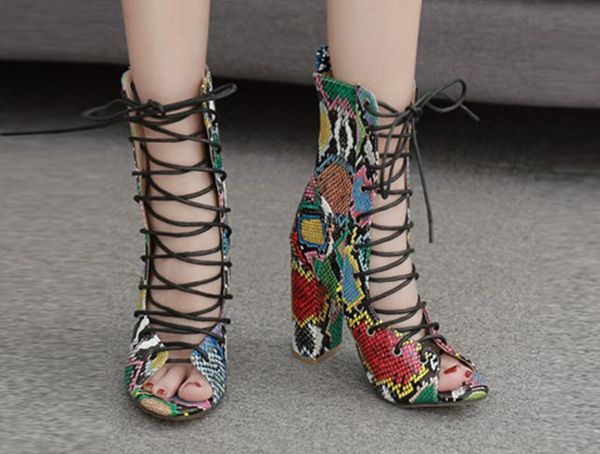 

boots 2021 design ankle for women green peep toe lace-up cross-tied heel pumps roman bootas sandals, Black