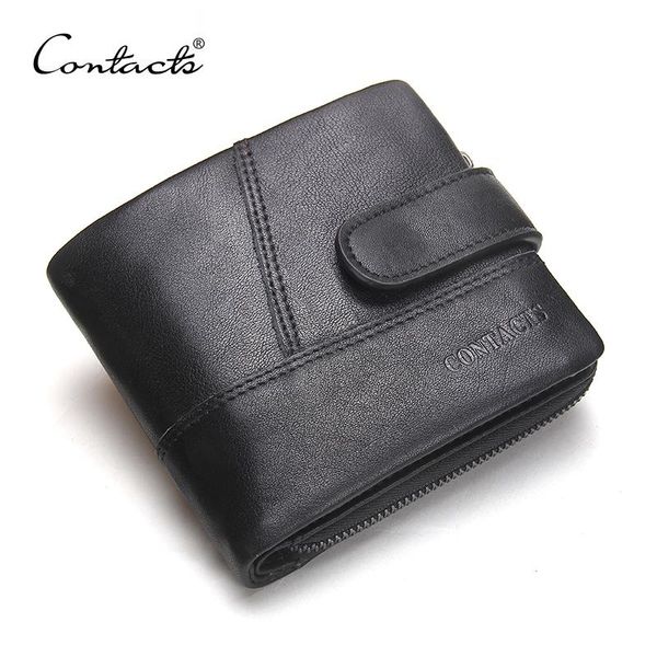 

wallets contact's black wallet brand design genuine leather men coin pocket short purse casual famous carteira masculina, Red;black