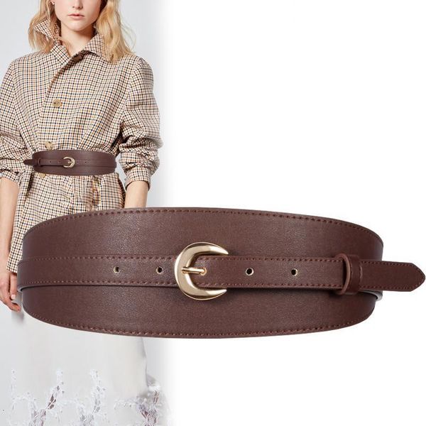 

h3278 women wide waist belt genuine leather pure color simple lady waist seal accessories cowhide fashion waistband, Black;brown