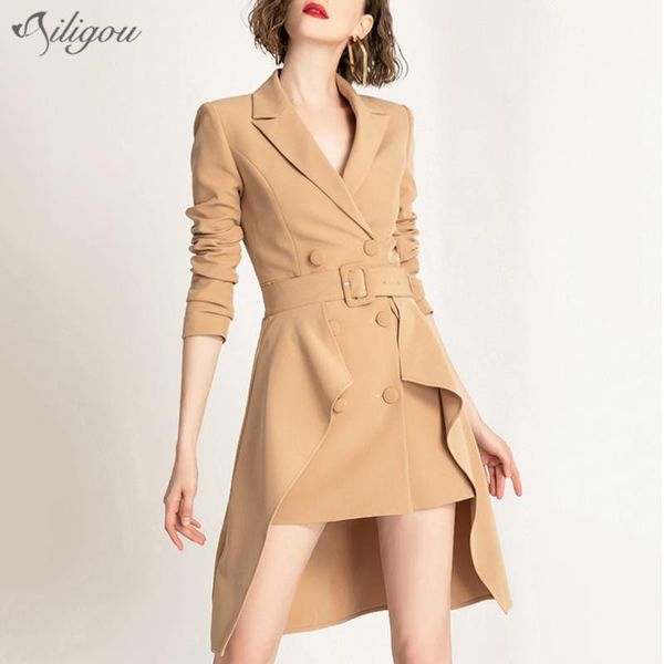 

women's jackets ailigou business style women'scoat belt double-breasted suit fashion formal two-piece ol celebrity coat, Black;brown