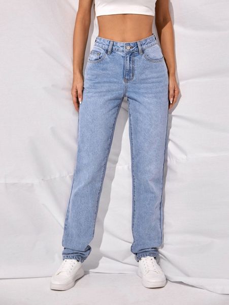 

high waist slant pocket mom jeans 95kg#, Blue