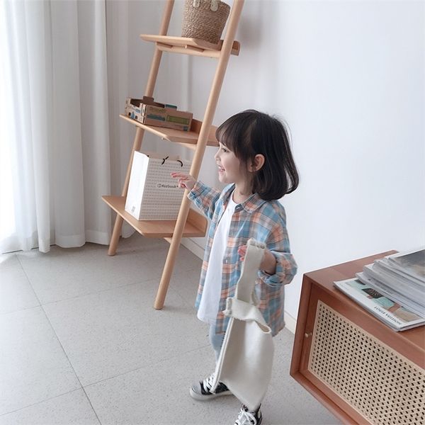 

spring autumn girls fashion plaid long sleeve shirts baby girl cotton casual back letters printed clothes 210306, White;black