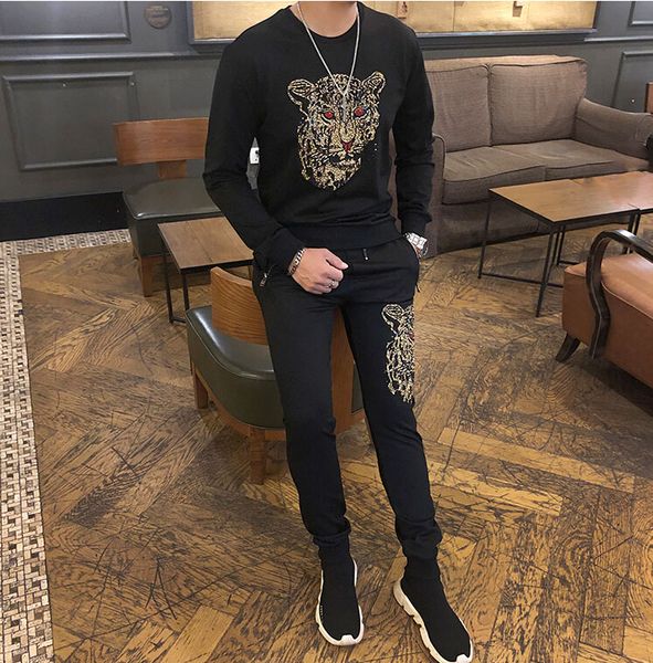 

2021 winter new european and american style long sleeve trousers suit men 's fashion tracksuit mosh, Gray