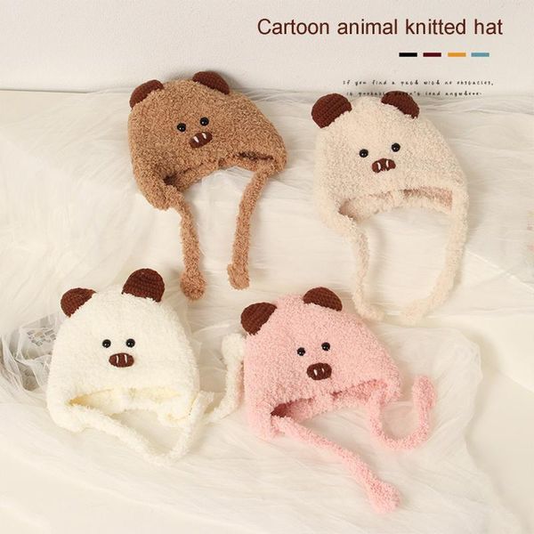 

caps & hats autumn winter infant knitted hat baby boys girls cute cartoon animal shape ear protection windproof plush warm cap 6m-3y, Yellow