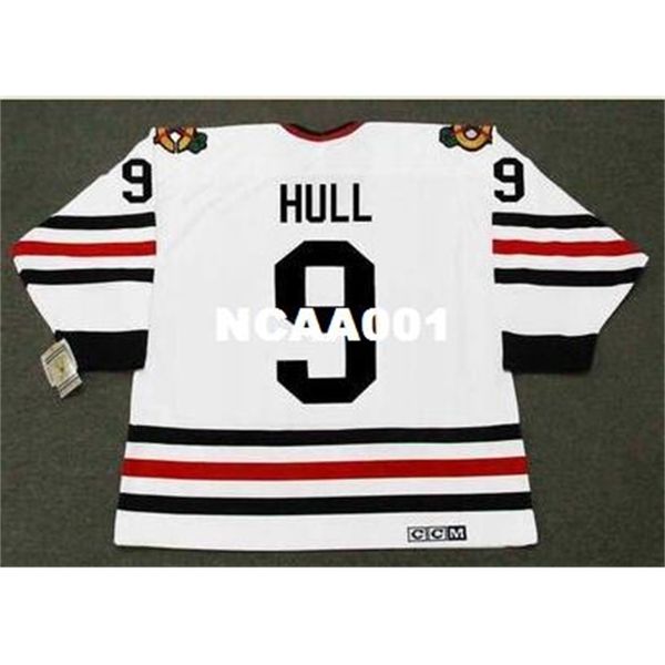 

001s #9 bobby hull chicago blackhawks 1967 ccm vintage hockey jersey or custom any name or number retro jersey, Black