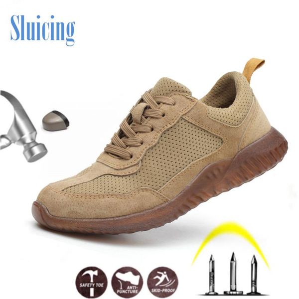 

boots mesh and leather collision sense of design appearance atmospheric puncture proof shoes rubber sole light breathable safetyshoes, Black
