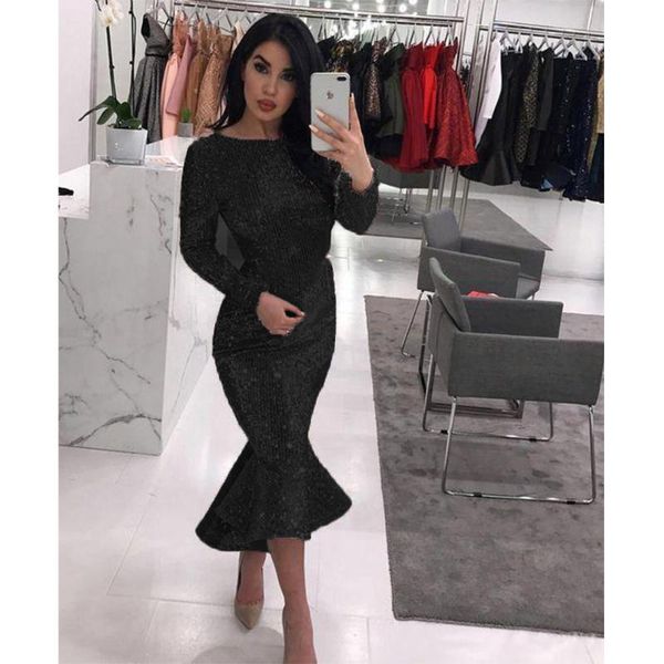 

casual dresses selling women's sequin dress back v-neck slim fit long sleeve street mermaid a2911, Black;gray