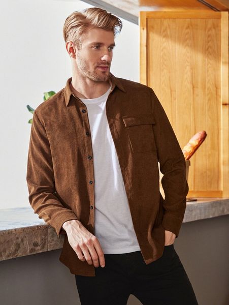 

men flap pocket corduroy shirt without tee b9nn#, White;black