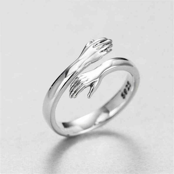 Versilberte Ringe für Frauen, Temperament, Persönlichkeit, Schmuck, kreativer Liebes-Umarmungsring, modischer offener Ring mit Flutfluss