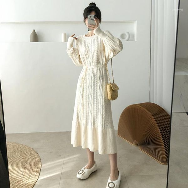 

casual dresses aibeautyer lace up autumn winter chic elegant long slim thread vestidos casua pullover robe women's sweater dress knitte, Black;gray