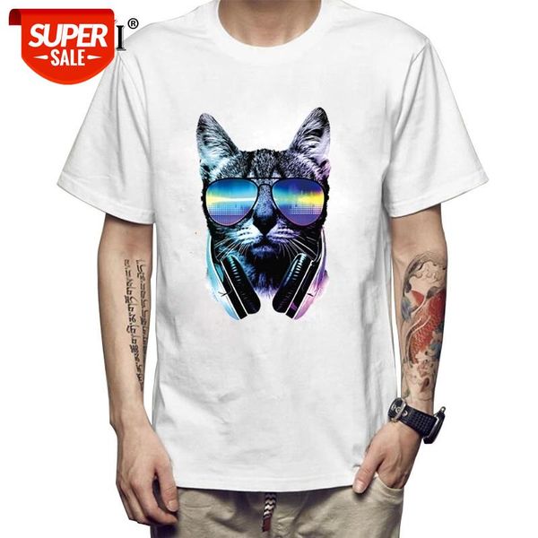

xin yi men's t-shirt 100% cotton dj cat printing casual loose o-neck men tshirt short sleeve t-shirt male tee shirts #wl5b, White;black