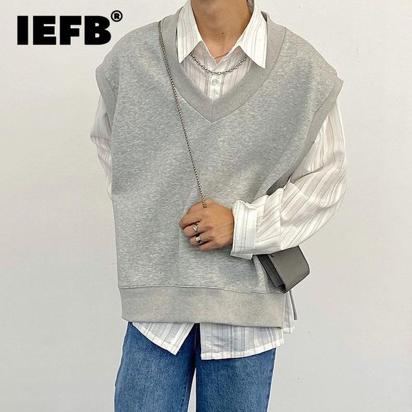 

men's vests iefb loose split vest autumn pullover clothing male 2021 black grey casual korean tide sleeveless waistcoat 8862, Black;white