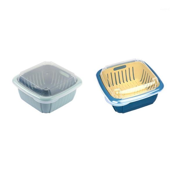 

3pcs double-layer plastic drain basket storage with lid for household kitchen box