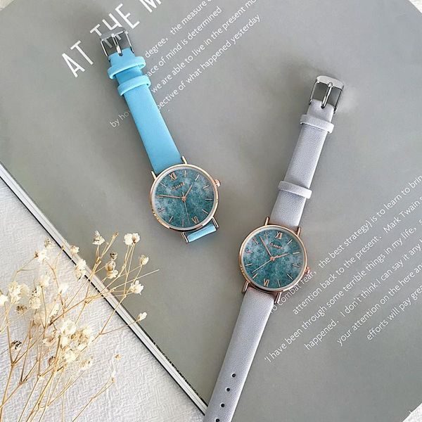 

wristwatches retro texture dial design women watches fashion casual ladies leather ulzzang brand simple female quartz clock, Slivery;brown