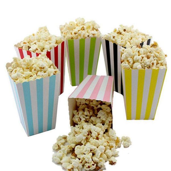 

disposable dinnerware 12pcs/lot multi stripe paper popcorn boxes birthday party wedding favour sweet bags christmas gifts box tjm9219