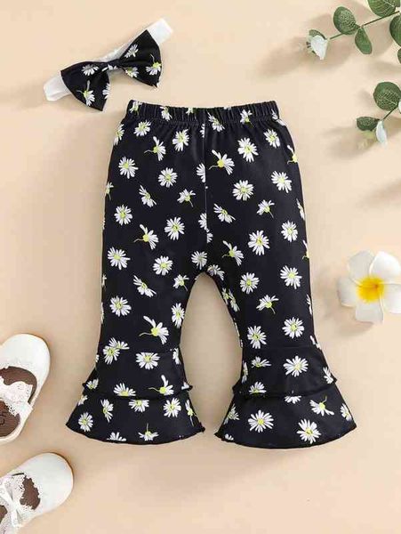 

baby floral print flare leg pants with headband she, Blue