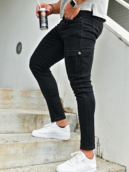 

men solid flap pocket jeans a8va#, Blue