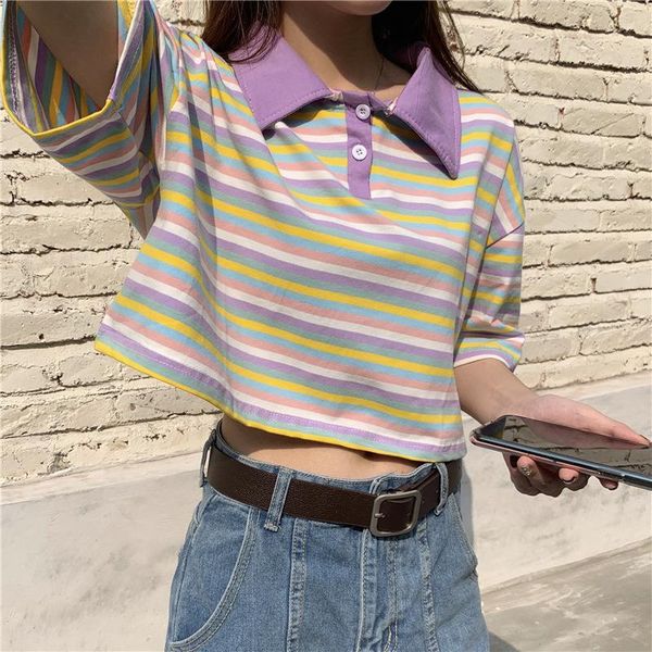 

women's t-shirt fashion harajuku stripe crop women short sleeve skinny white t-shirts vintage summer streetwear clothing