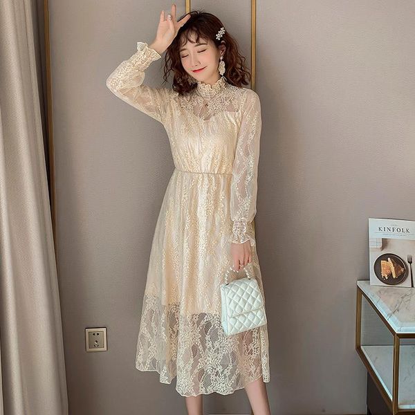 

maternity dresses 675# clothes nursing spring autumn lace long sleeves easy matching loose stylish dress for pregnant women, White
