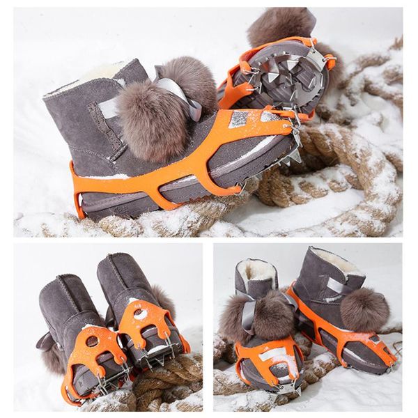 

cords, slings and webbing traction cleats with 18 spikes snow shoes antiskid teeth climbing crampons winter stainless steel shoe covers