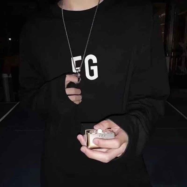 

long of ins fugui t-shirt god and loose fashion brand base fear men sleeve fg street women couple high nfqdt, Black