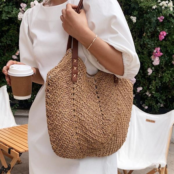 

evening bags 2021 summer woven women's beach tote bag large capacity bohemian straw female shopper shoulder shopping handbags
